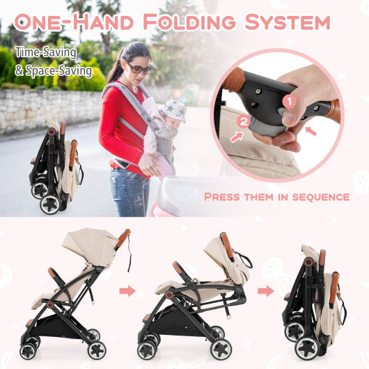 Lightweight Aluminium Frame Baby Stroller with Net-Beige - Set Shop and Smile