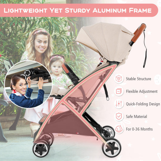 Lightweight Aluminium Frame Baby Stroller with Net-Beige - Set Shop and Smile