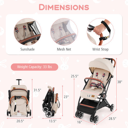 Lightweight Aluminium Frame Baby Stroller with Net-Beige - Set Shop and Smile