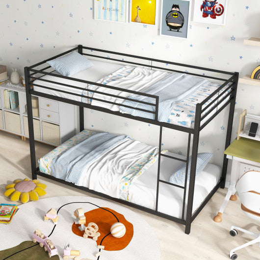 Low Profile Twin Over Twin Metal Bunk Bed with Full-length Guardrails-Black - Set Shop and Smile