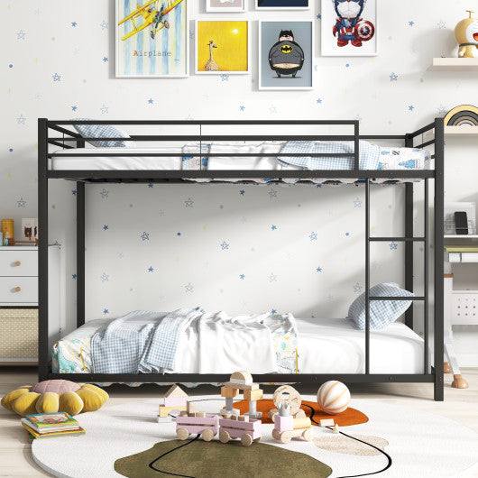 Low Profile Twin Over Twin Metal Bunk Bed with Full-length Guardrails-Black - Set Shop and Smile
