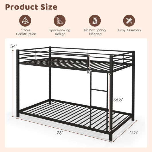 Low Profile Twin Over Twin Metal Bunk Bed with Full-length Guardrails-Black - Set Shop and Smile