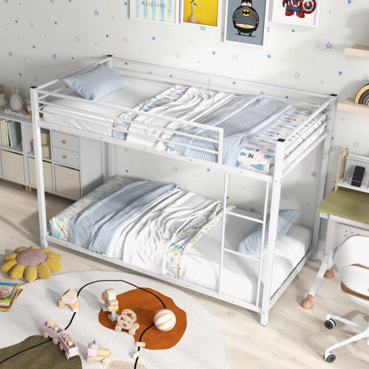Low Profile Twin Over Twin Metal Bunk Bed with Full-length Guardrails-White - Set Shop and Smile