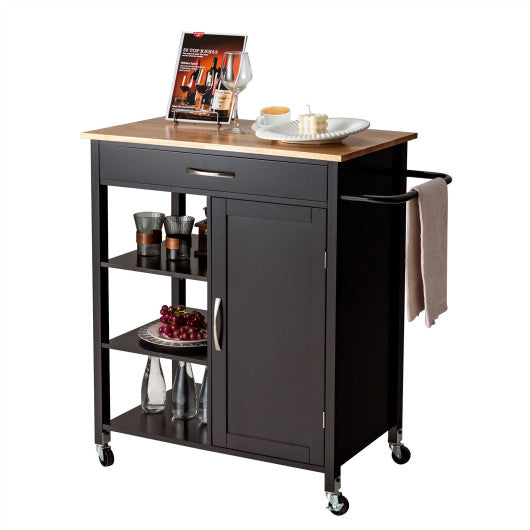 Mobile Kitchen Island Cart with Rubber Wood Top-Black - Set Shop and Smile