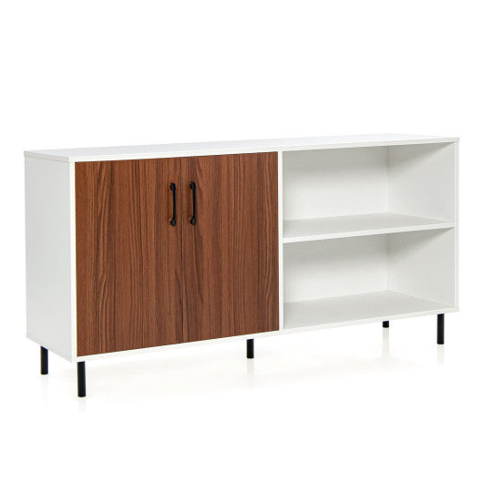 Modern Buffet Sideboard with 2 Doors and Open Compartments-Walnut - Set Shop and Smile