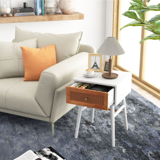 1-Drawer Modern Bedside Table with Solid Wood Legs-Black - Set Shop and Smile