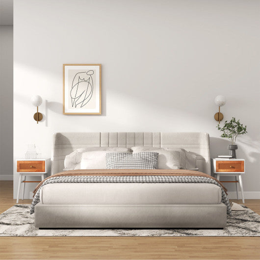 1-Drawer Modern Bedside Table with Solid Wood Legs-Black - Set Shop and Smile