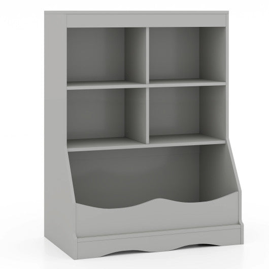 3-Tier Children's Multi-Functional Bookcase Toy Storage Bin Floor Cabinet-Gray