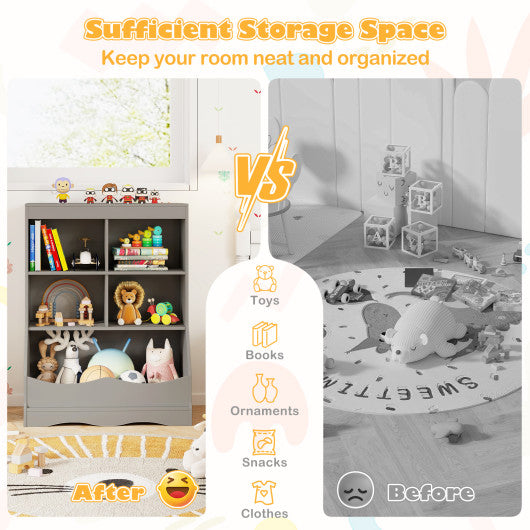 3-Tier Children's Multi-Functional Bookcase Toy Storage Bin Floor Cabinet-Gray