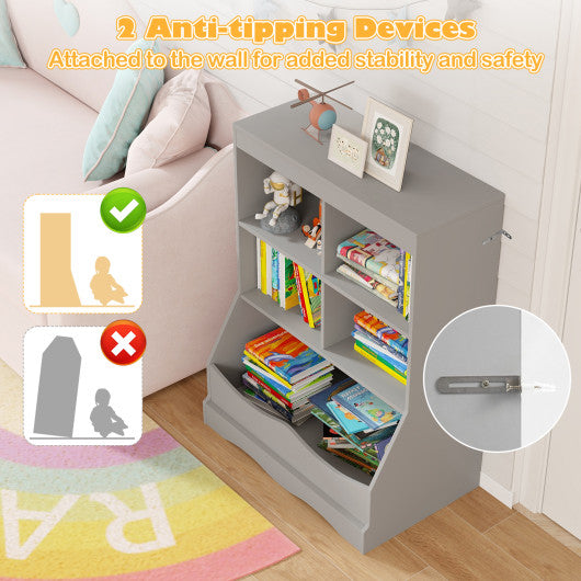 3-Tier Children's Multi-Functional Bookcase Toy Storage Bin Floor Cabinet-Gray