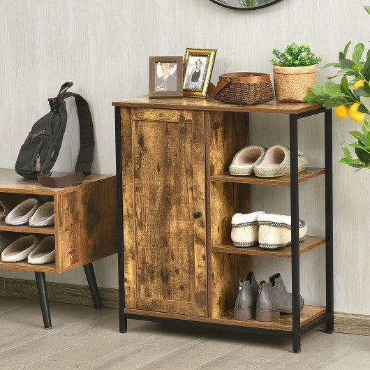 Multipurpose Freestanding Storage Cabinet with 3 Open Shelves and Doors - Set Shop and Smile