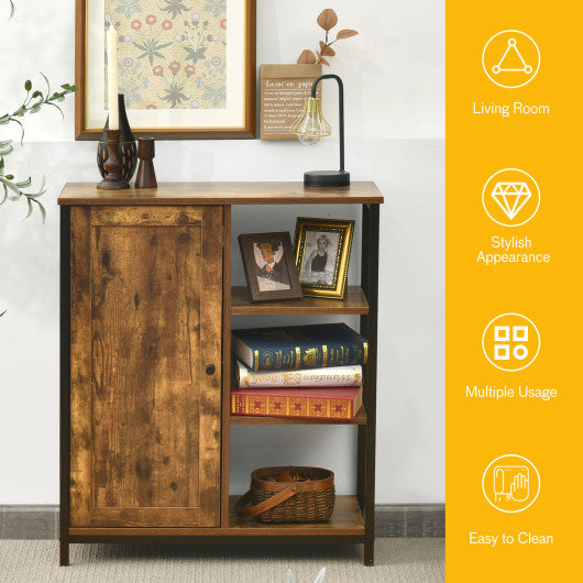 Multipurpose Freestanding Storage Cabinet with 3 Open Shelves and Doors - Set Shop and Smile