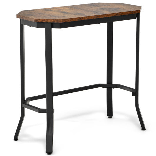 Narrow End Table with Rustic Wood Grain and Stable Steel Frame-Rustic Brown - Set Shop and Smile