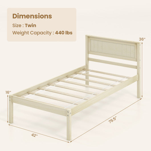 Twin/Full/Queen Size Wooden Bed Frame with Headboard and Slat Support-Full Size - Set Shop and Smile