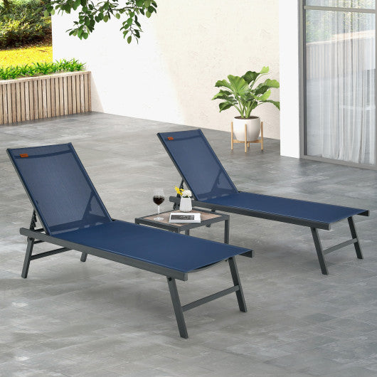 3 Pieces Patio Chaise Lounge Chair and Table Set for Poolside Yard-Brown - Set Shop and Smile