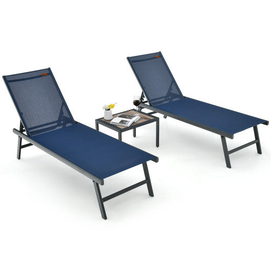 3 Pieces Patio Chaise Lounge Chair and Table Set for Poolside Yard-Brown - Set Shop and Smile