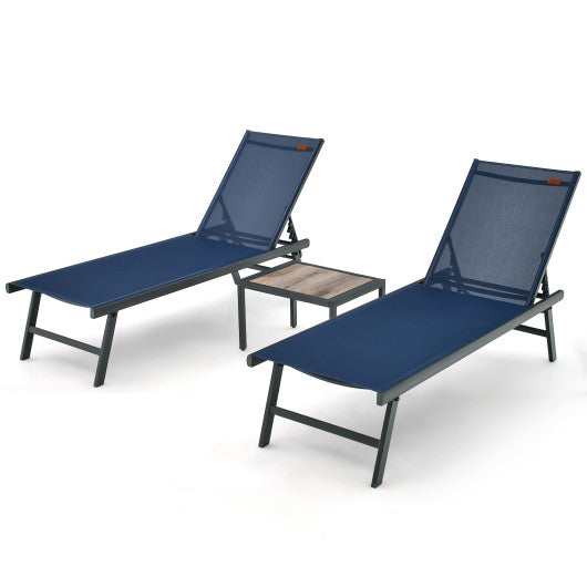 3 Pieces Patio Chaise Lounge Chair and Table Set for Poolside Yard-Brown - Set Shop and Smile