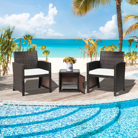 3 Pieces Patio Wicker Furniture Set with Storage Table and Protective Cover-Gray - Set Shop and Smile
