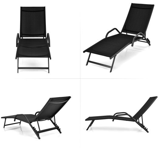 2 Pieces Outdoor Chaise Lounge with 5-Position Adjustable Backrest-Black - Set Shop and Smile