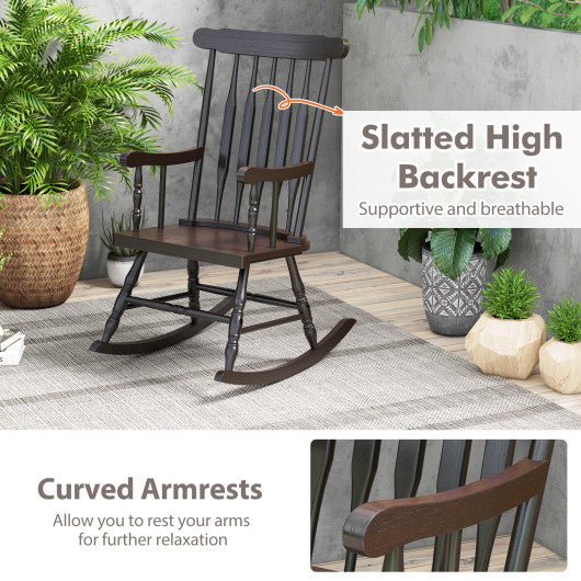 Outdoor Rocking Chair with Slatted Backrest-Black