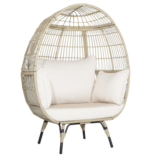 Oversized Indoor Wicker Egg Chair with Sturdy Metal Frame for Patio-Black - Set Shop and Smile