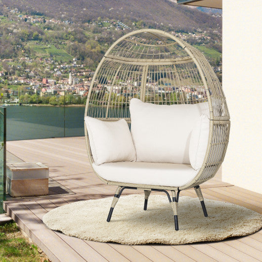 Oversized Indoor Wicker Egg Chair with Sturdy Metal Frame for Patio-Black - Set Shop and Smile
