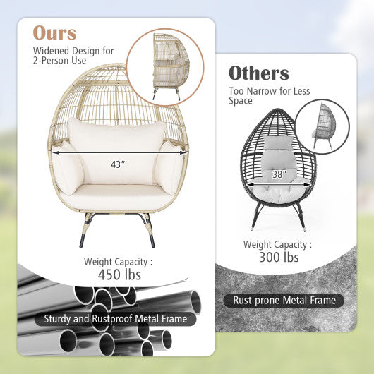 Oversized Indoor Wicker Egg Chair with Sturdy Metal Frame for Patio-Black - Set Shop and Smile