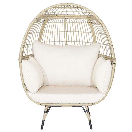 Oversized Indoor Wicker Egg Chair with Sturdy Metal Frame for Patio-Black - Set Shop and Smile
