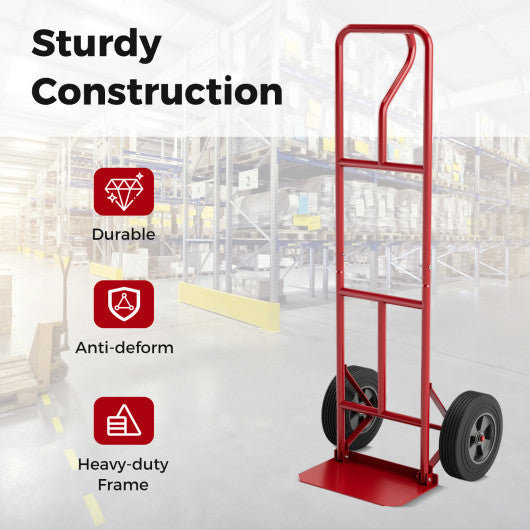 P-Handle Hand Truck with Foldable Load Plate for Warehouse Garage-Red