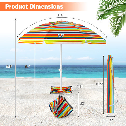 6.5 Feet Patio Beach Umbrella with Cup Holder Table and Sandbag-Orange