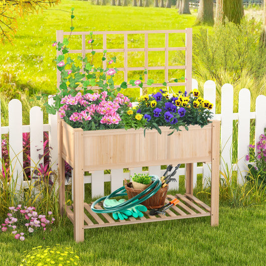 Costway Raised Garden Bed Elevated Wooden Planter Box with Trellis