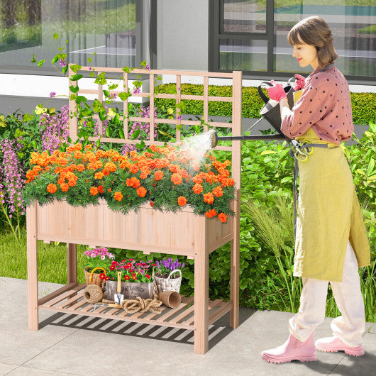Costway Raised Garden Bed Elevated Wooden Planter Box with Trellis