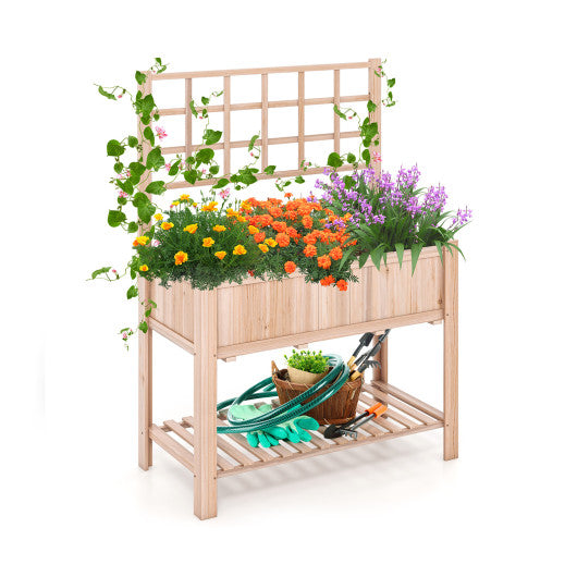 Costway Raised Garden Bed Elevated Wooden Planter Box with Trellis