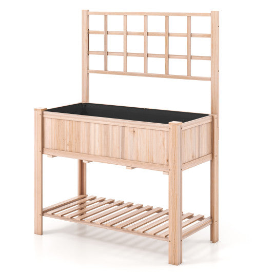 Costway Raised Garden Bed Elevated Wooden Planter Box with Trellis