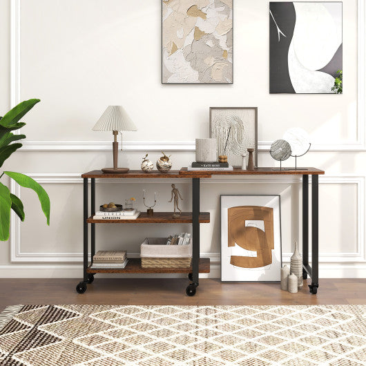 360° Rotating Sofa Side Table with Storage Shelves and Wheels-Rustic Brown - Set Shop and Smile