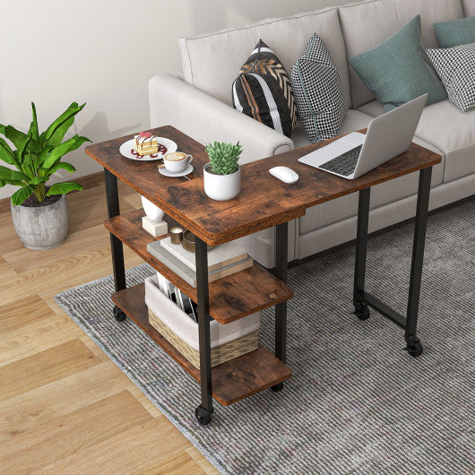 360° Rotating Sofa Side Table with Storage Shelves and Wheels-Rustic Brown - Set Shop and Smile
