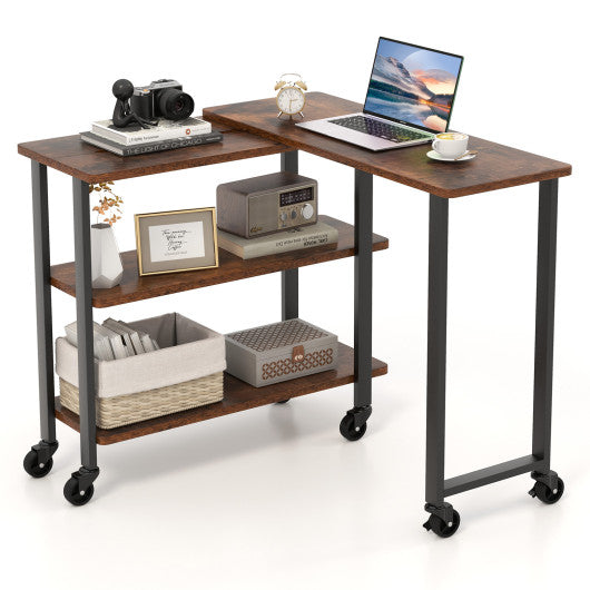 360° Rotating Sofa Side Table with Storage Shelves and Wheels-Rustic Brown - Set Shop and Smile