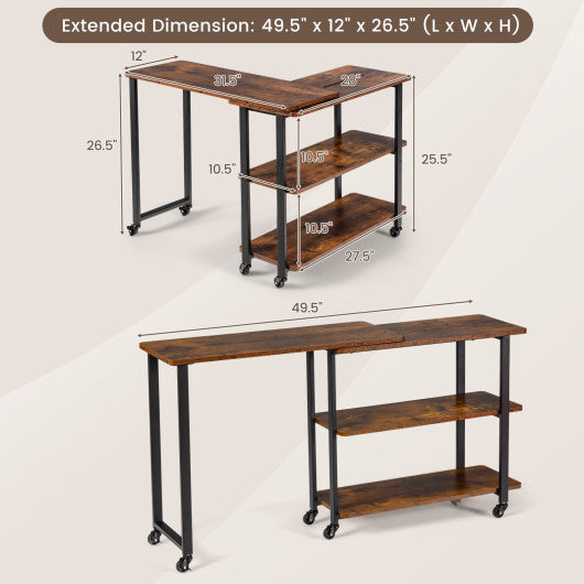 360° Rotating Sofa Side Table with Storage Shelves and Wheels-Rustic Brown - Set Shop and Smile