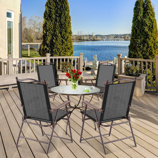 Set of 2 Patio Folding Sling Back Camping Deck Chairs-Brown