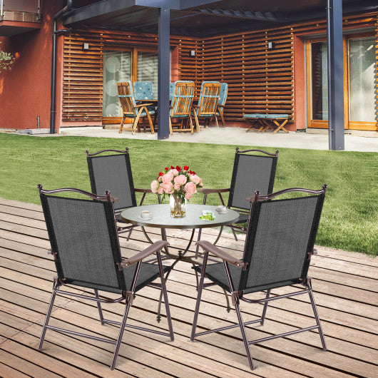 Set of 2 Patio Folding Sling Back Camping Deck Chairs-Brown