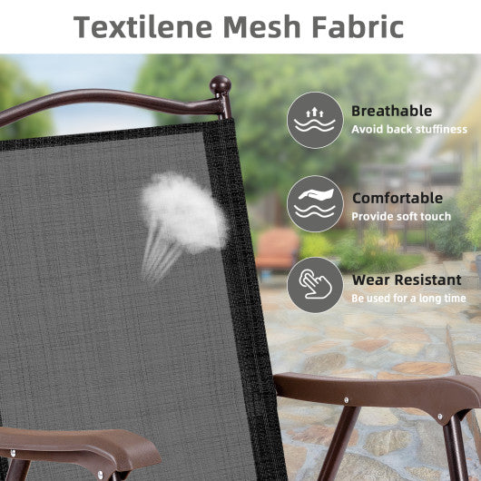 Set of 2 Patio Folding Sling Back Camping Deck Chairs-Brown