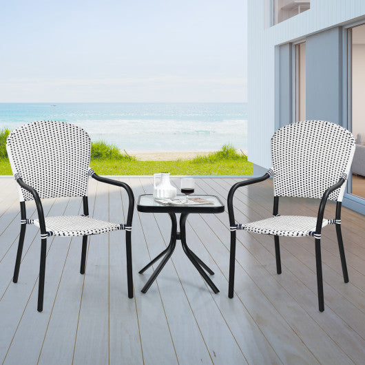 Set of 4 Patio Rattan Stackable Dining Chair with Armrest for Garden-White