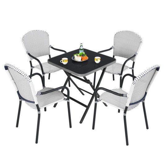 Set of 4 Patio Rattan Stackable Dining Chair with Armrest for Garden-White