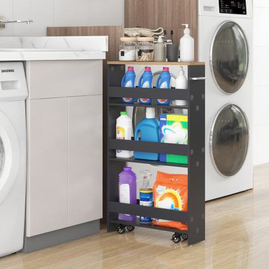 Rolling Kitchen Slim Storage Cart Mobile Shelving Organizer with Handle-Gray - Set Shop and Smile