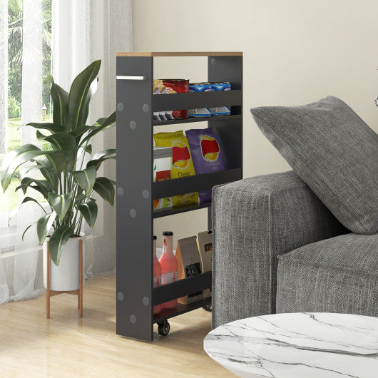 Rolling Kitchen Slim Storage Cart Mobile Shelving Organizer with Handle-Gray - Set Shop and Smile