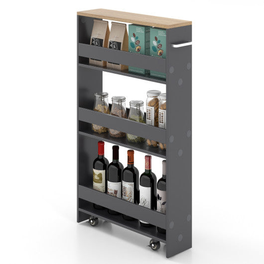 Rolling Kitchen Slim Storage Cart Mobile Shelving Organizer with Handle-Gray - Set Shop and Smile