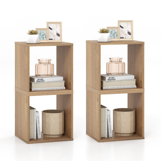 2 Cubes Stackable Bookcase for Living Room and Study-Natural - Set Shop and Smile