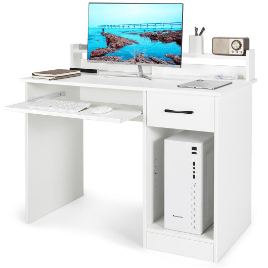 Study Laptop Table with Drawer and Keyboard Tray-White - Set Shop and Smile