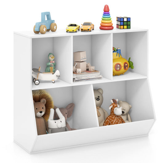 5-Cube Wooden Kids Toy Storage Organizer with Anti-Tipping Kits-White - Set Shop and Smile