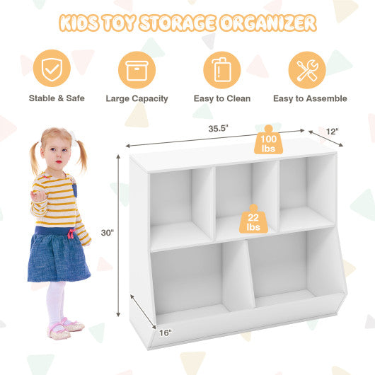 5-Cube Wooden Kids Toy Storage Organizer with Anti-Tipping Kits-White - Set Shop and Smile